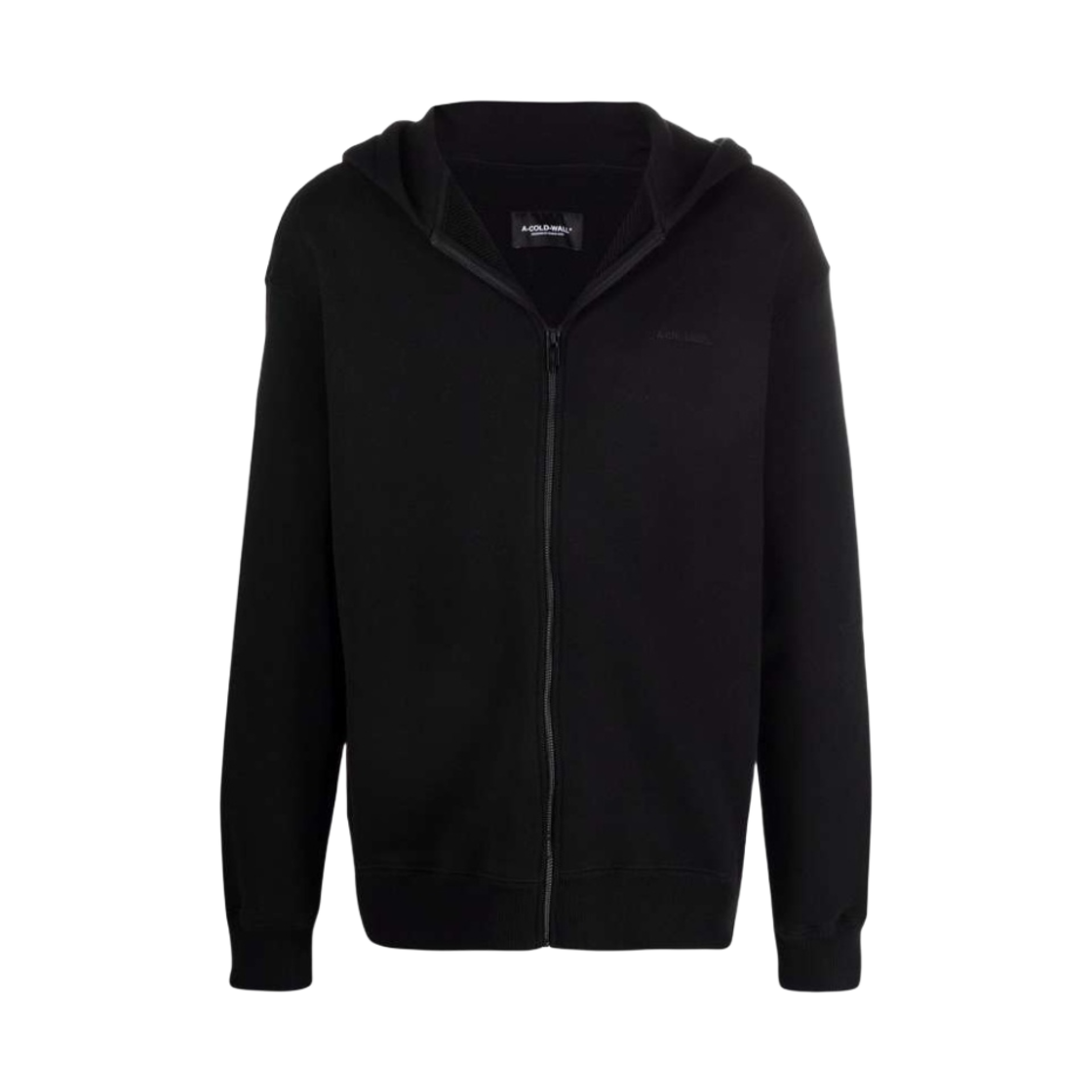 ACWMW044-BLACK A Cold Wall Logo Embroidered Cotton Hooded Zip Up Black