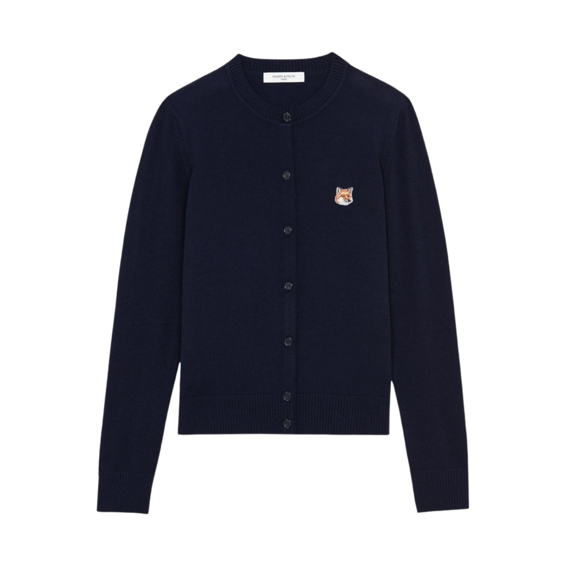 (W) 메종 키츠네 폭스 헤드 패치 어드저스티드 라운드넥 가디건 네이비((W) Maison Kitsune Fox Head Patch Adjusted R-Neck Cardigan Navy)