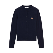 (W) Maison Kitsune Fox Head Patch Adjusted R-Neck Cardigan Navy