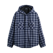 Zara Hooded Check Overshirt Blue