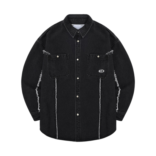 OYBCF1TO028BK OY W.L Cutting Washed Denim Shirts Black