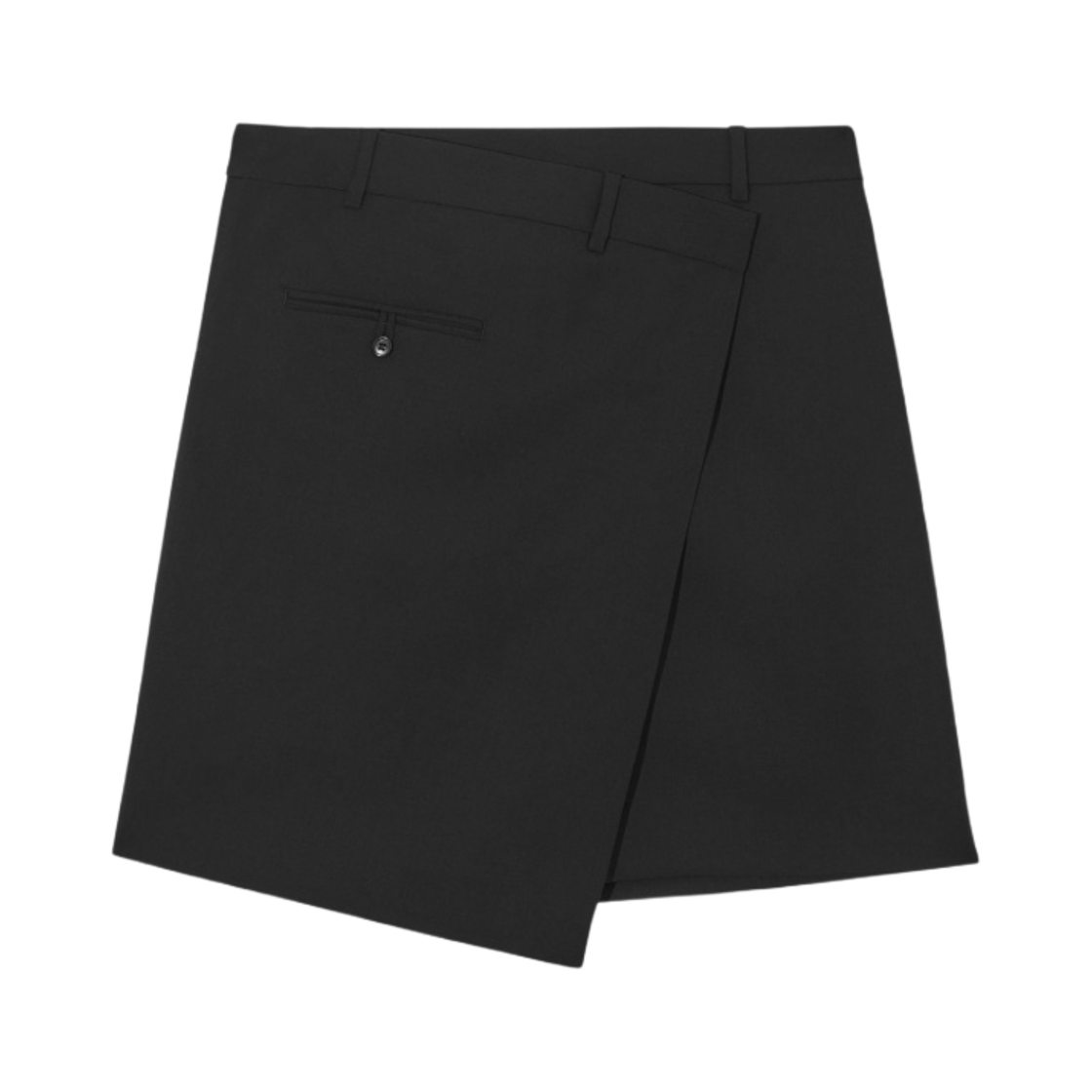 (W) 코스 애시메트릭 울 미니 랩 스커트 블랙((W) COS Asymmetric Wool Mini Wrap Skirt Black) - 1