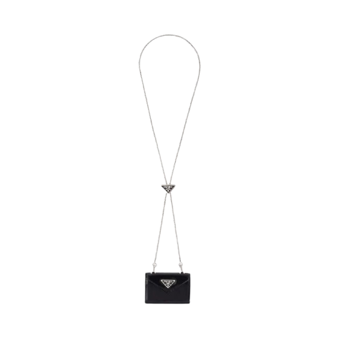 프라다 브러쉬드 레더 숄더 스트랩 카드 홀더 블랙(Prada Brushed Leather Card Holder with Shoulder Strap Black) - 3