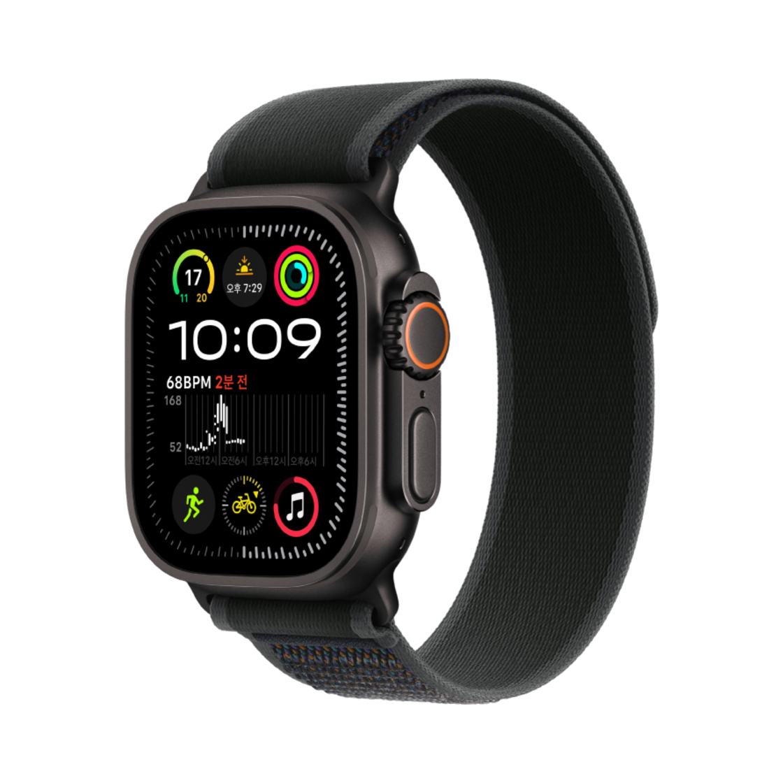 애플 워치 울트라 2 49mm GPS 셀룰러 티타늄 케이스 트레일 루프 S/M 블랙 (국내 정식 발매 제품)