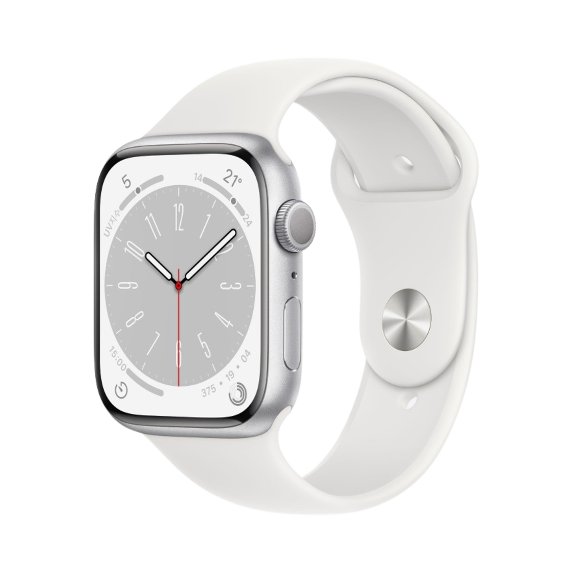 애플 워치 8 45mm GPS 실버 알루미늄 케이스 스포츠 밴드 화이트 (국내 정식 발매 제품)(Apple Watch Series 8 45mm GPS Silver Aluminium Case with Sport Band White (Korean Ver.))