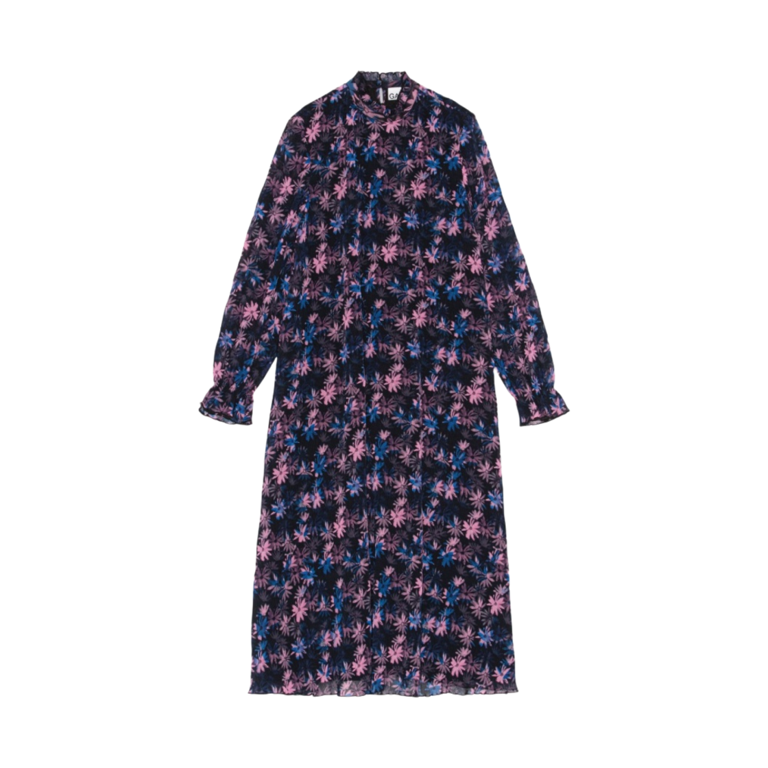 (W) 가니 플리츠 조지테 미디 드레스 데이지 스프레이 라일락 사첼((W) Ganni Pleated Georgette Midi Dress Daisy Spray Lilac Sachet) - 1