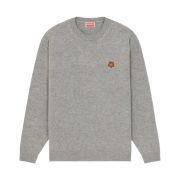 Kenzo Boke Flower Crest Embroidered Wool Jumper Pearl Grey