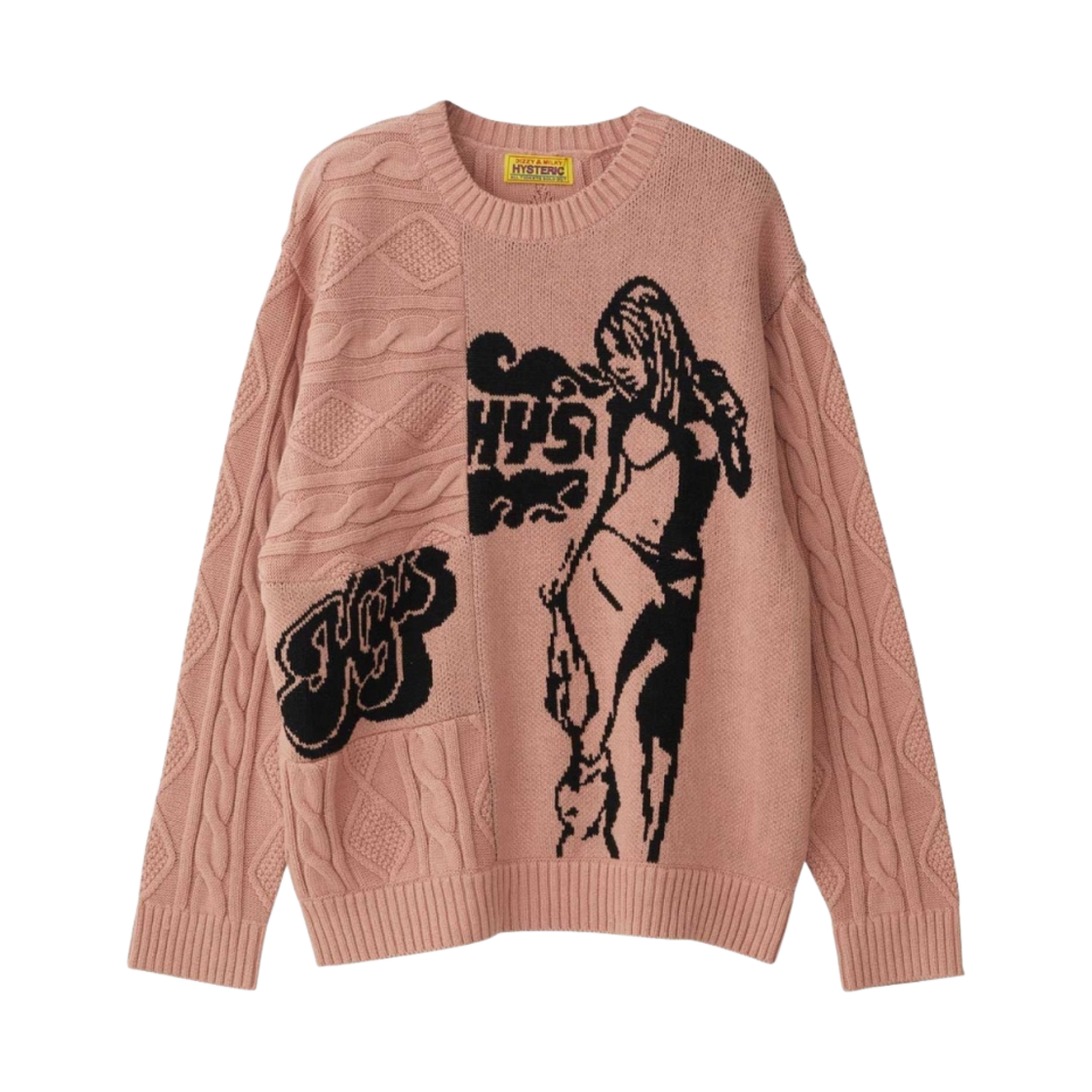 (W) 히스테릭 글래머 히스테릭 타임즈 자카드 오버사이즈 스웨터 핑크((W) Hysteric Glamour Hysteric Times Jacquard Oversized Sweater Pink) - 1