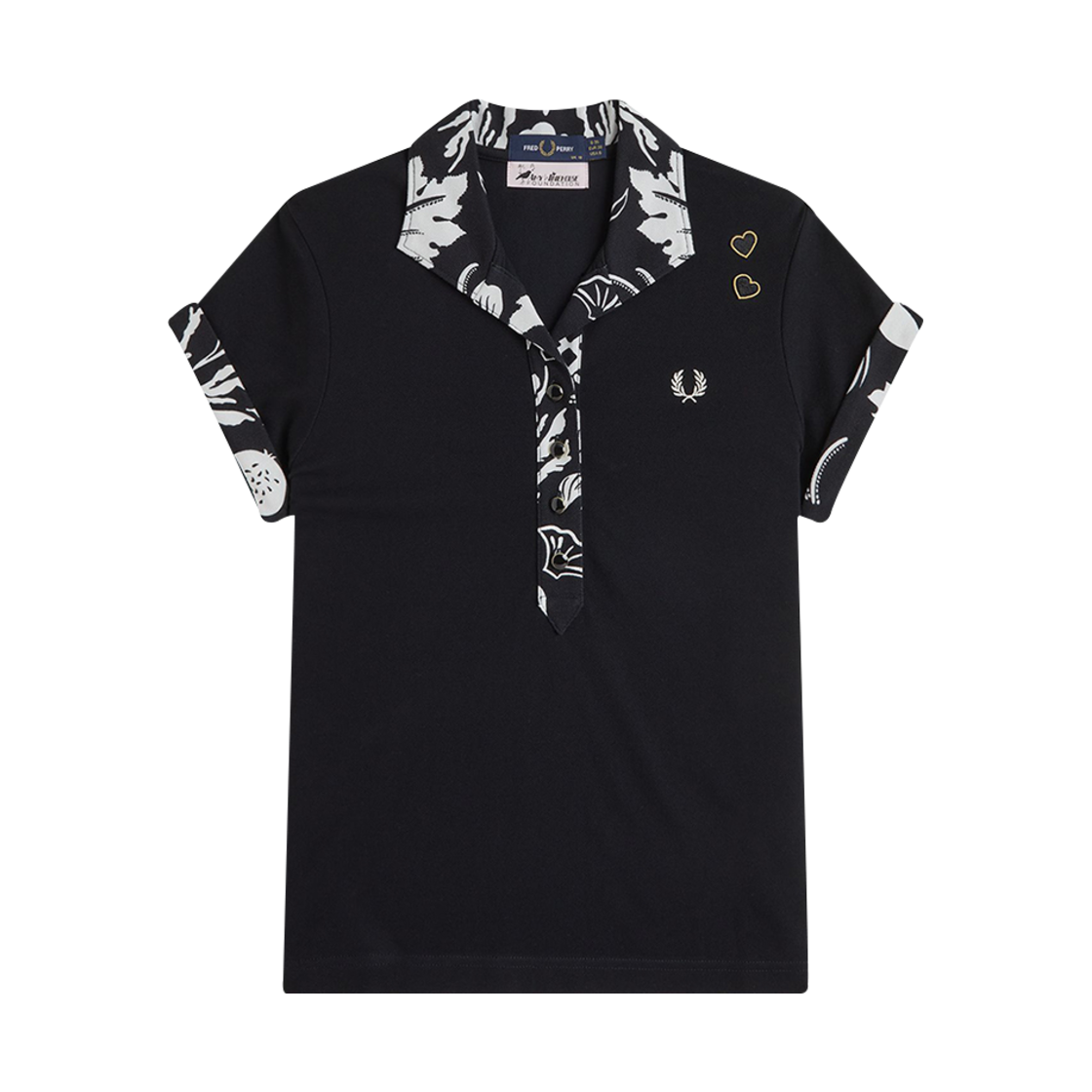 프레드페리x에이미와인하우스 프린트 트림 폴로 셔츠 블랙(Fred Perry Womens Printed Trim Polo Shirt Black) - 1