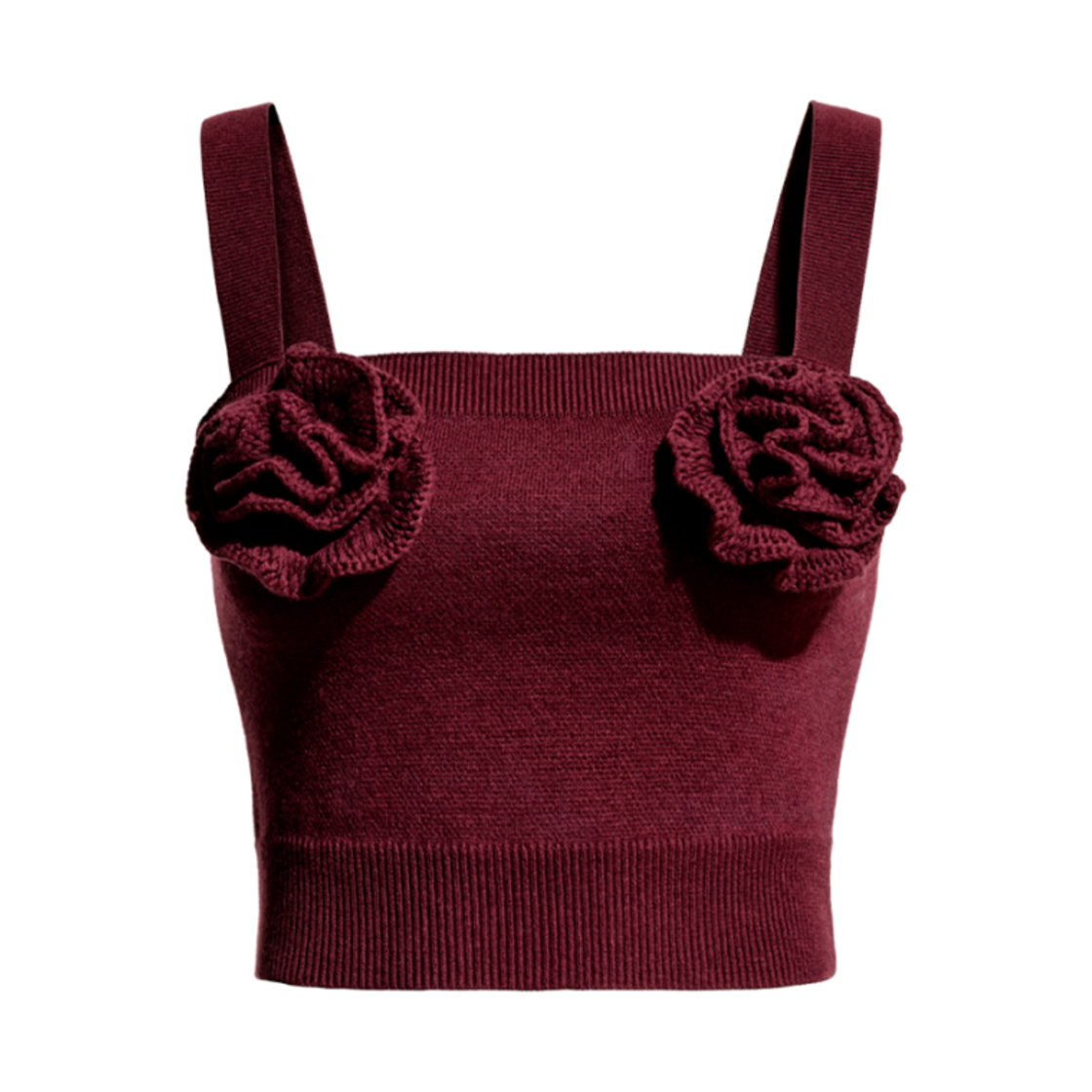 1261939001 (W) H&M x Magda Butrym Rose Applique Wool Blend Knit Top Burgundy