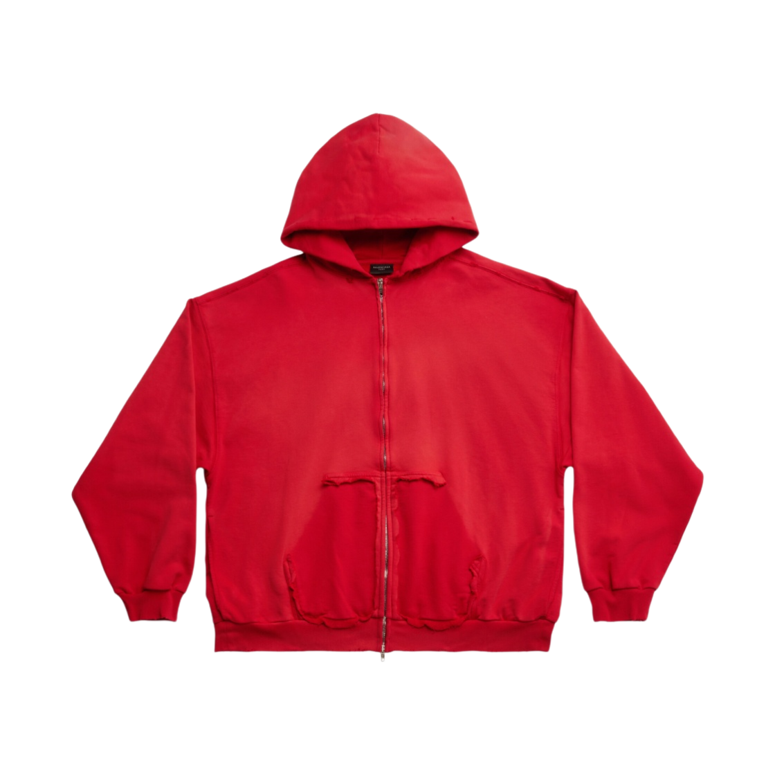 발렌시아가 테이프 타입 립드 포켓 집업 후드 라지 핏 레드(Balenciaga Tape Type Ripped Pocket Zip-Up Hoodie Large Fit Red) - 2