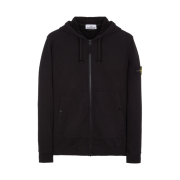 Stone Island 61620 Brushed Cotton Fleece Garment Dyed Full Zip Hooded Sweatshirt Black - 23FW