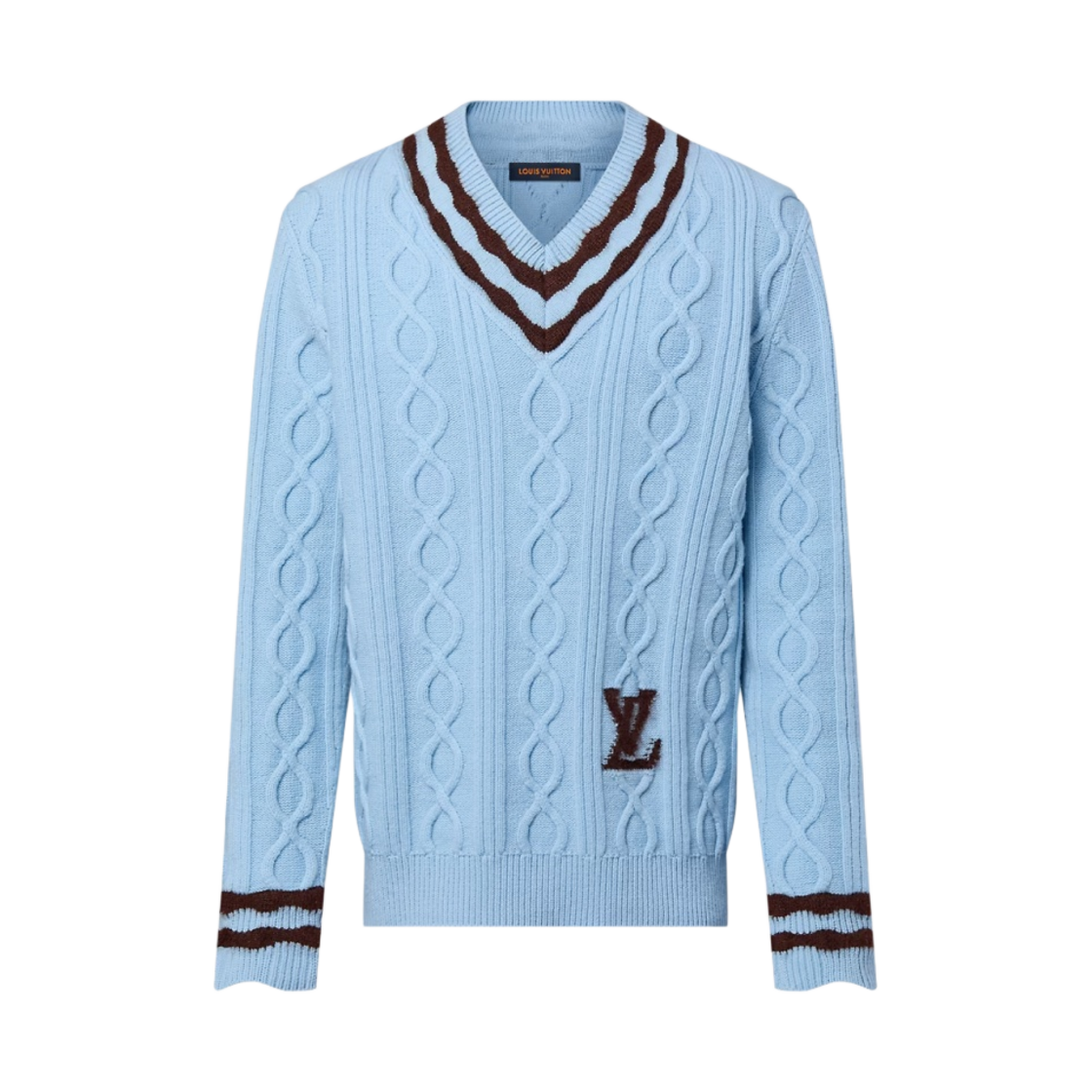 루이비통 케이블 니트 울 앤드 모헤어 브이넥 풀오버 페일 블루