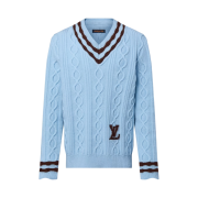 Louis Vuitton Cable-Knit Wool and Mohair V-Neck Pullover Pale Blue