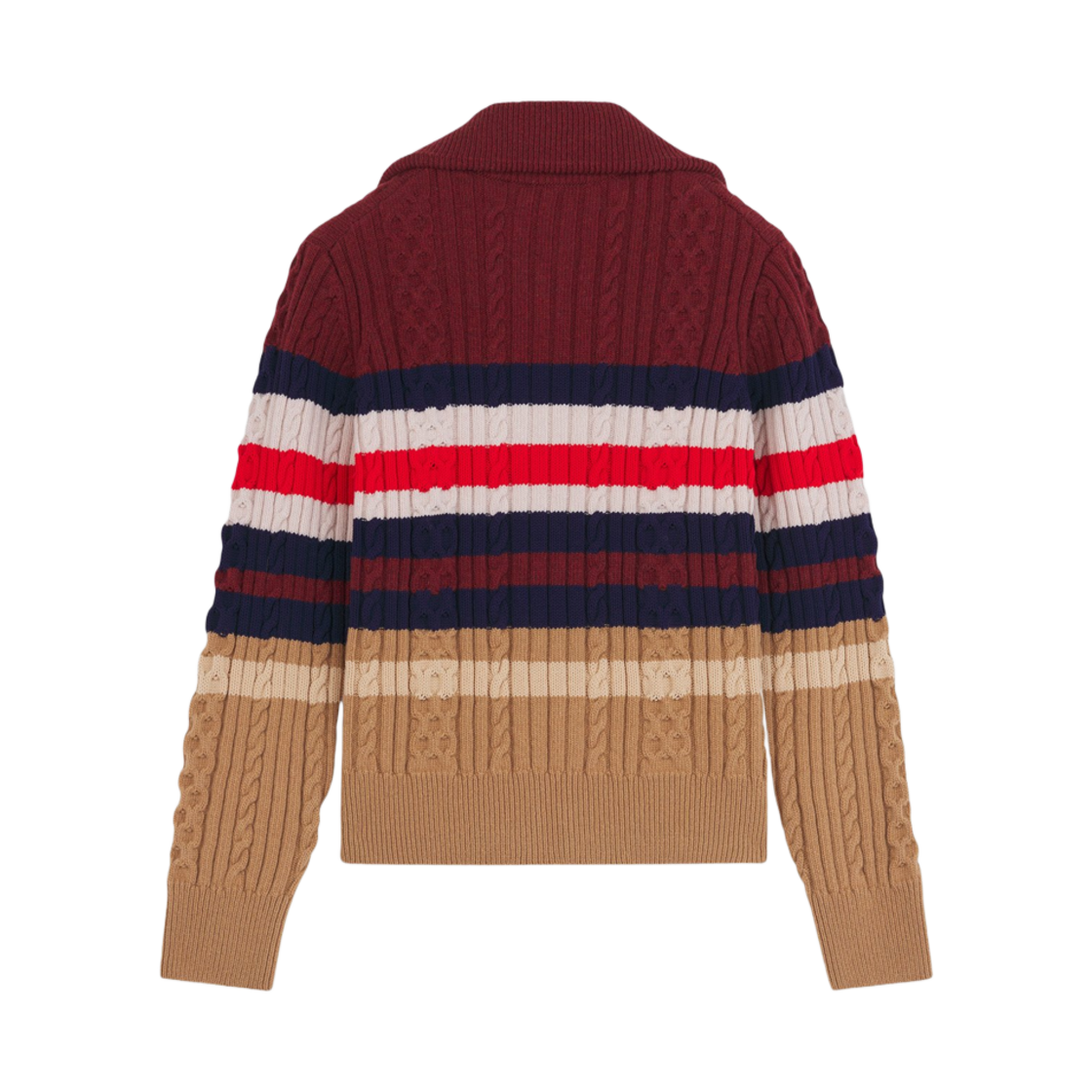 (W) 메종 키츠네 스트라이프 케이블 집 가디건 체리우드 캐모마일((W) Maison Kitsune Striped Cable Zipped Cardigan Cherrywood Chamomile) - 2