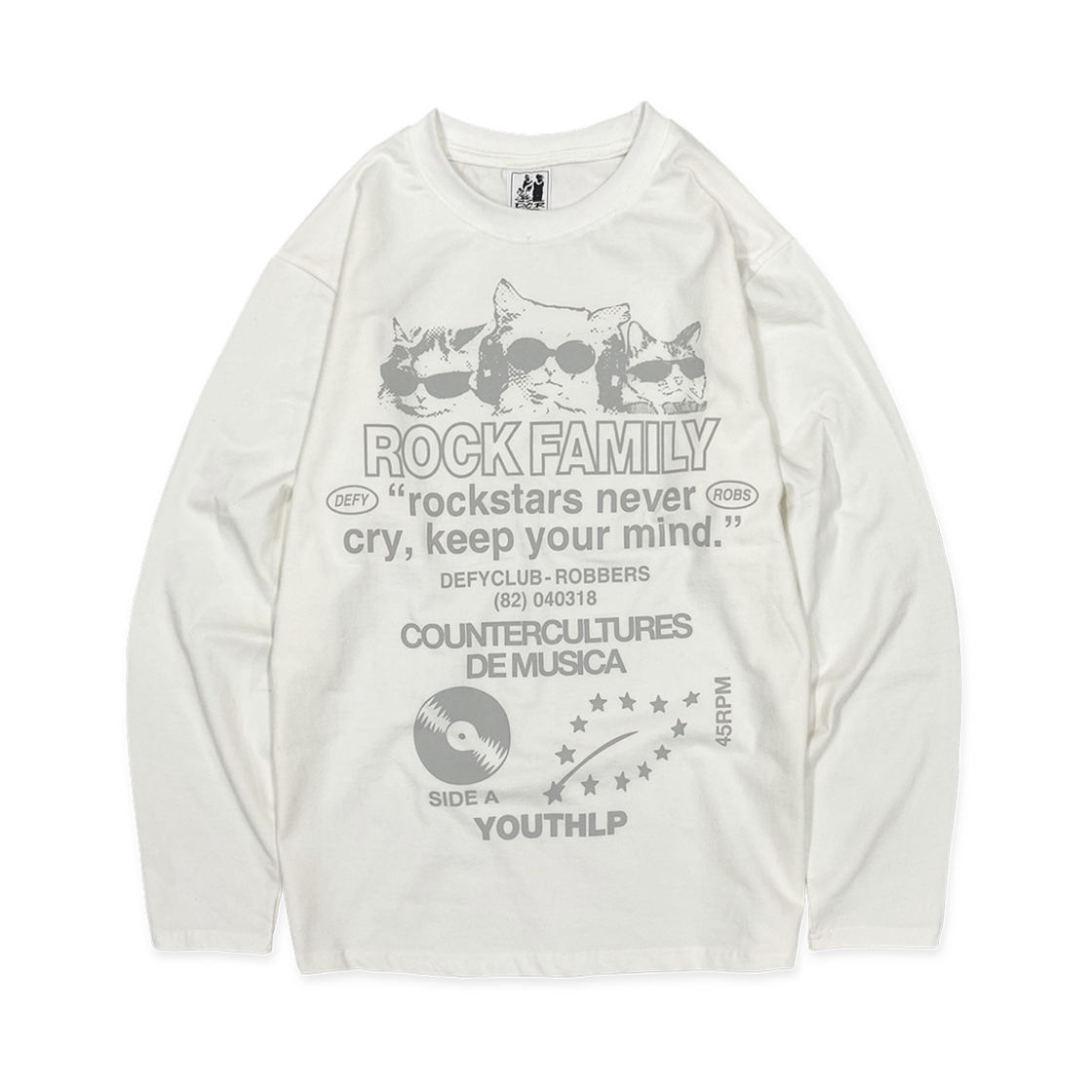 디파이클럽로버스 락패밀리 화이트 그레이(DEFYCLUBROBBERS Rock Family LS T-Shirt White Gray) - 1