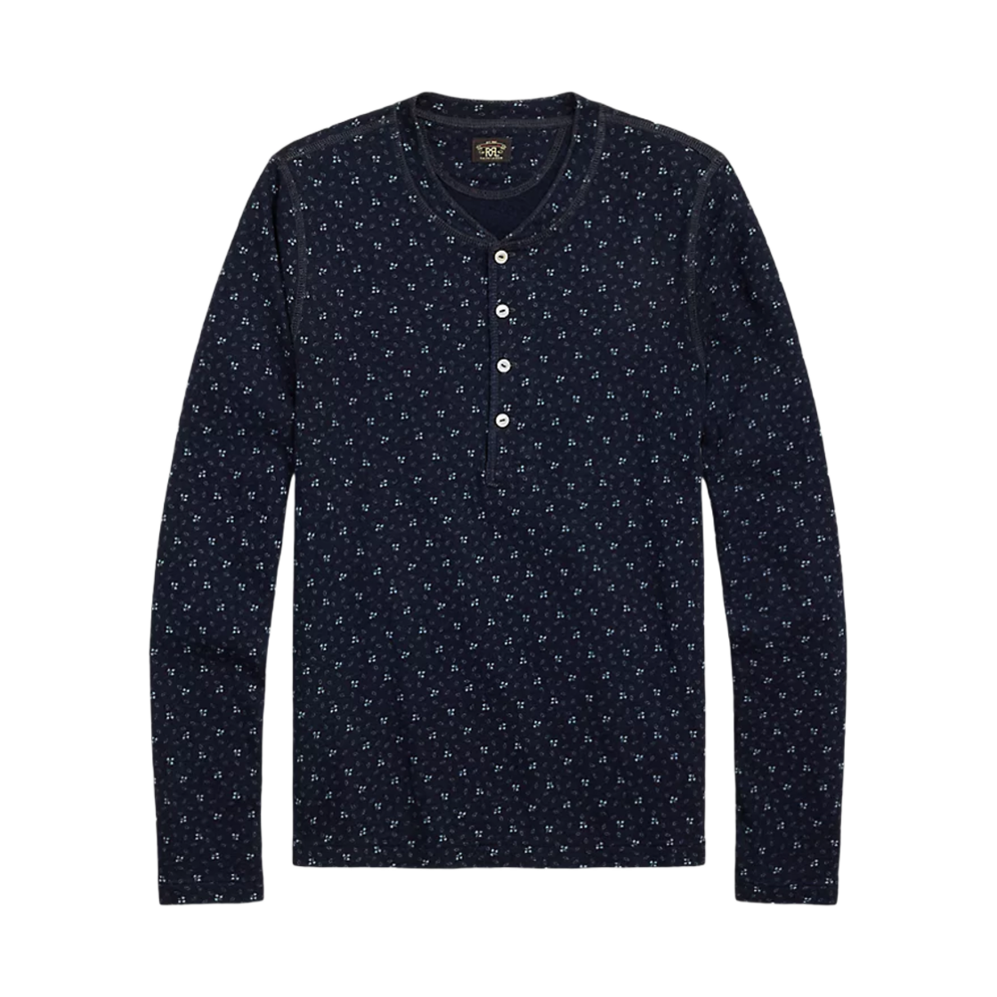 (W) 더블알엘 인디고 플로럴 코튼 리넨 헨리 다크 인디고((W) Double RL Indigo Floral Cotton Linen Henley Dark Indigo)