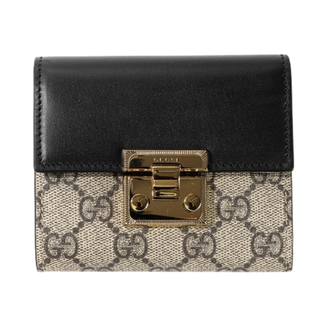 구찌 GG 슈프림 패들락 반지갑 베이지 블랙(Gucci GG Supreme Padlock Bi-Fold Wallet Beige Black) - 1