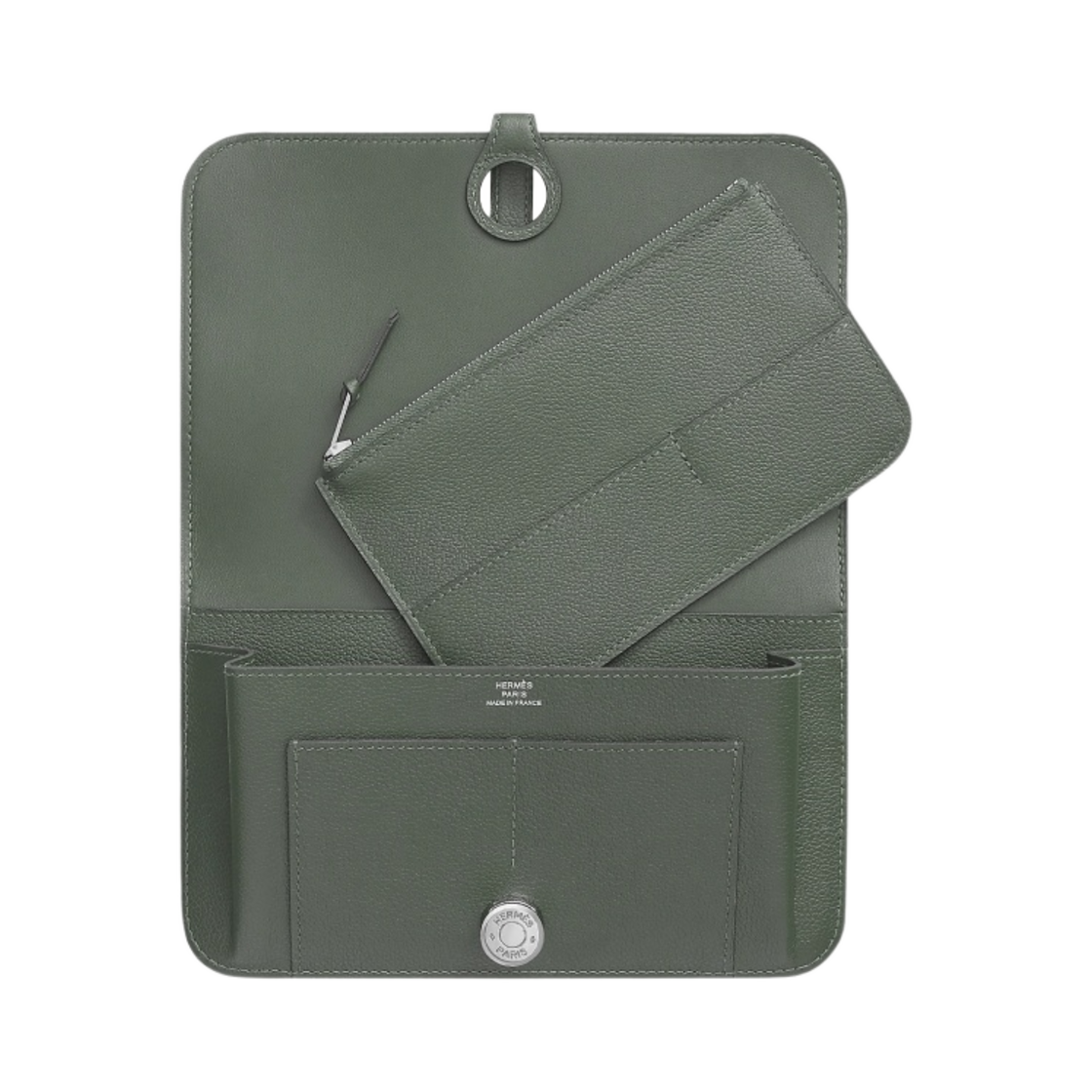H065732CK63 Hermes Dogon Duo Wallet Evercolor & Palladium Vert Amande - #2