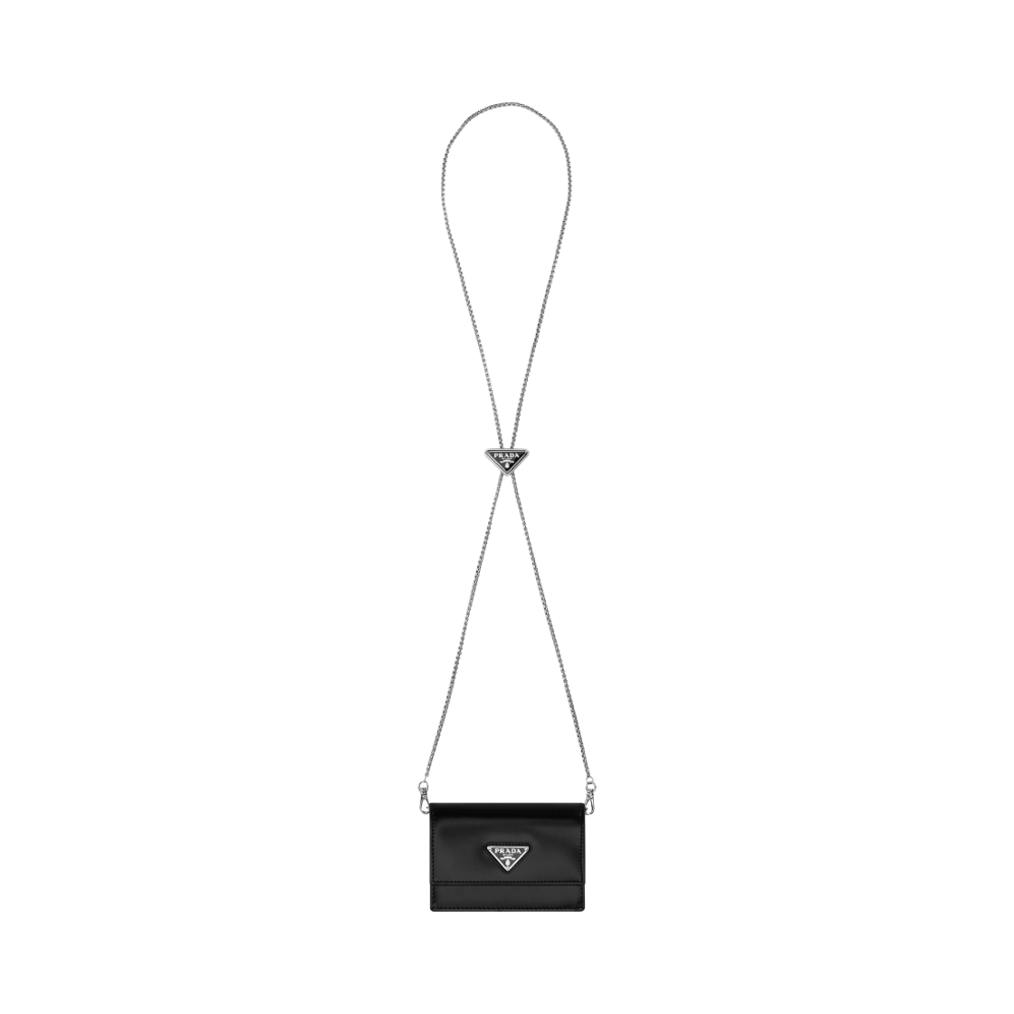 프라다 브러쉬드 레더 숄더 스트랩 카드 홀더 블랙(Prada Brushed Leather Card Holder with Shoulder Strap Black) - 3