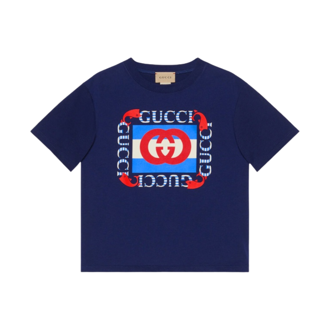 (키즈) 구찌 코튼 로고 프린트 티셔츠 블루((Kids) Gucci Cotton Logo Print T-Shirt Blue) - 1