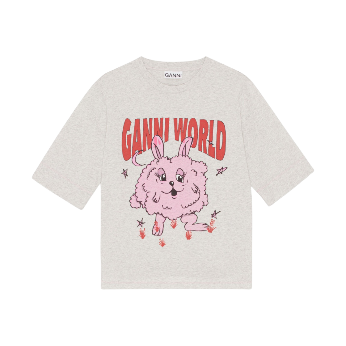 (W) 가니 버니 티셔츠 그레이 멜란지 네이쳐((W) Ganni Bunny T-Shirt Grey Melange Nature)