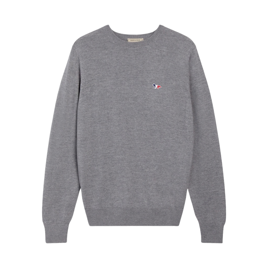 메종 키츠네 트라이컬러 폭스 패치 클래식 라운드넥 그레이 멜란지(Maison Kitsune Tricolor Fox Patch Classic R-Neck Grey Melange)