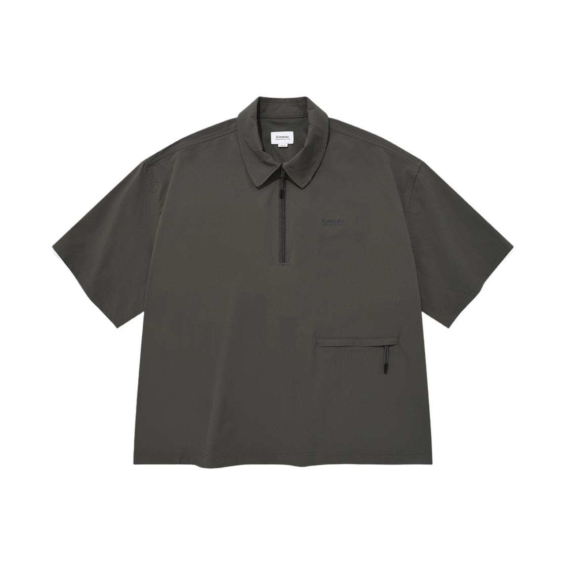 커버낫 시어서커 집업 카라 티셔츠 카키(Covernat Seersucker Zip Up Collar T-Shirts Khaki) - 1