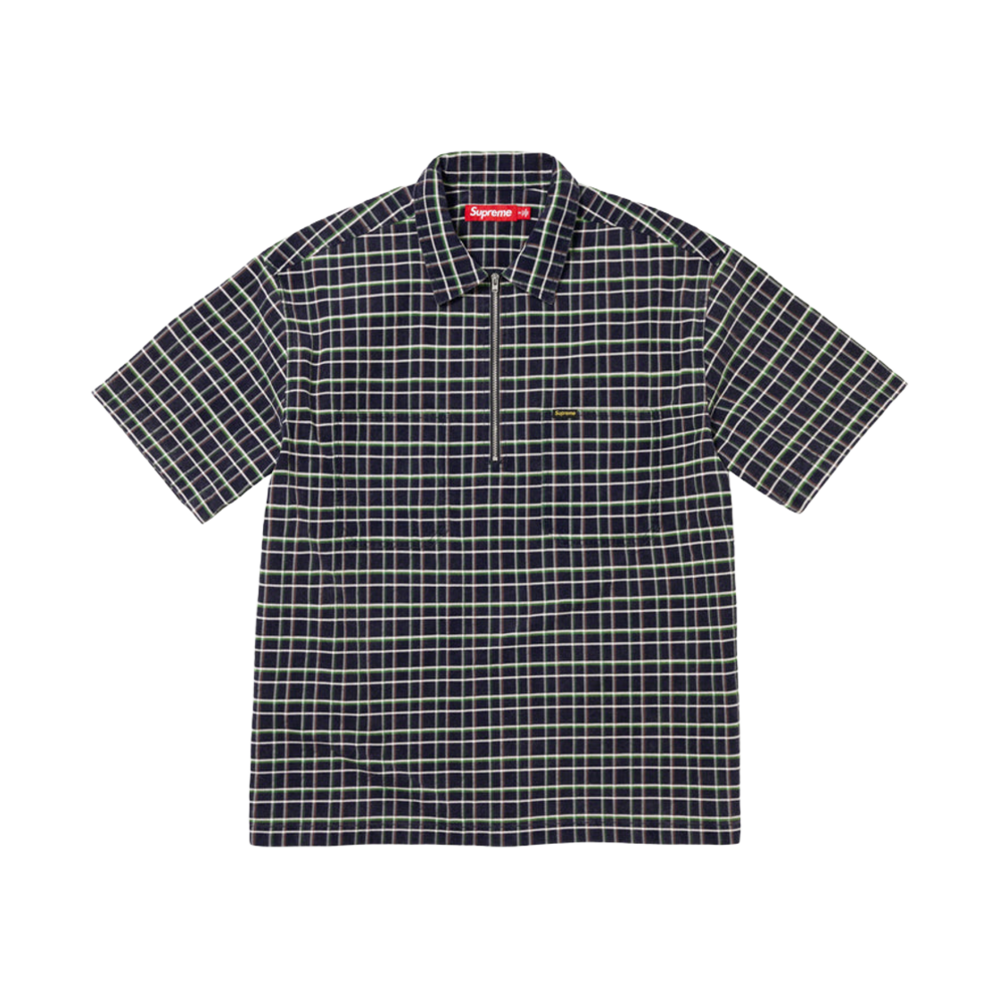 슈프림 플레이드 코듀로이 하프 집 숏슬리브 셔츠 네이비 - 23FW(Supreme Plaid Corduroy Half Zip S/S Shirt Navy - 23FW) - 1