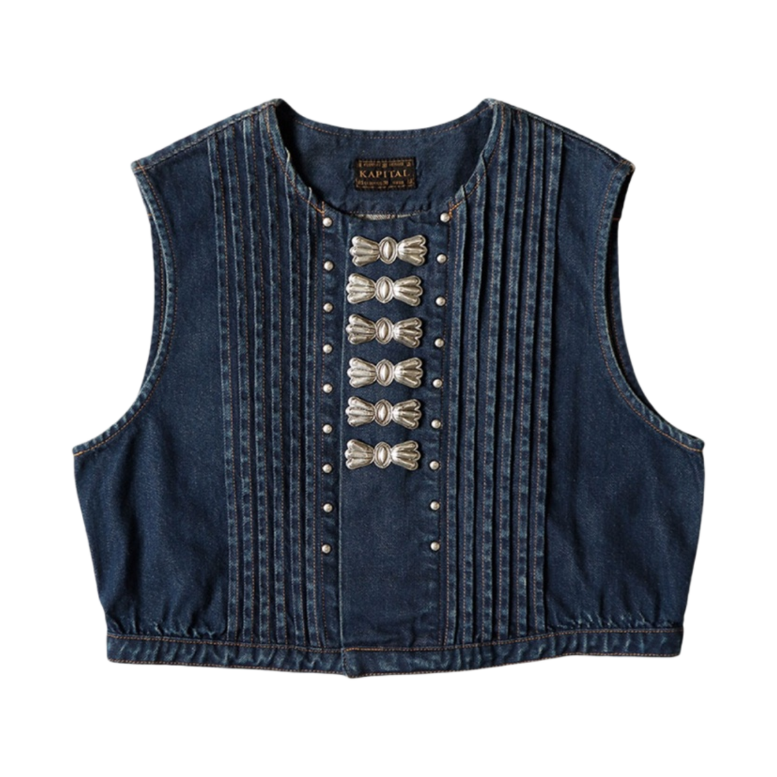 K2405SC197 (W) Kapital 11.5 oz. Denim Cropped Butterfly Concho Gilet Indigo