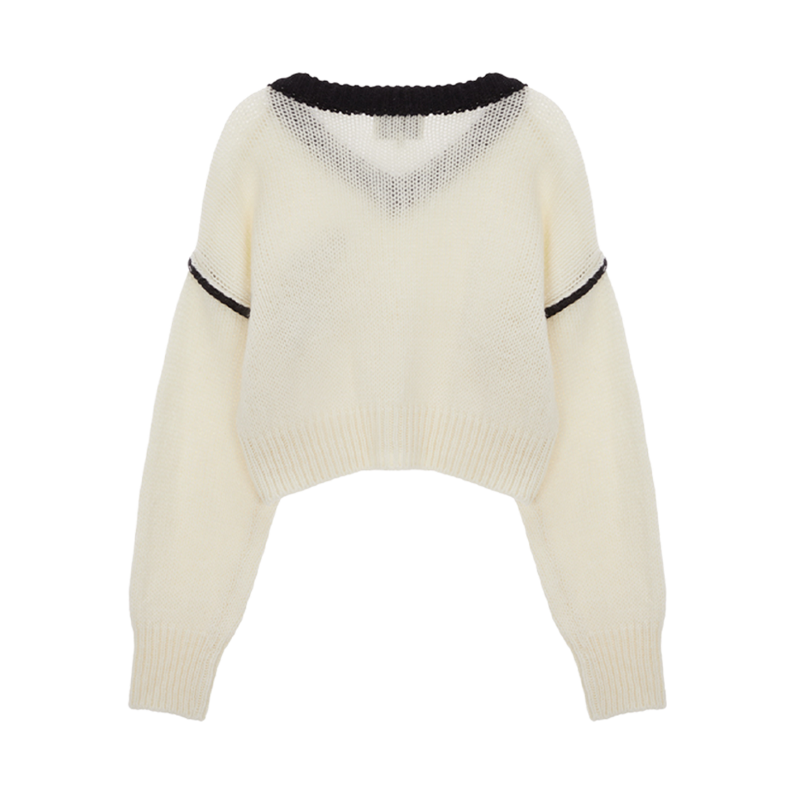 (W) 마뗑킴 브이넥 컬러 크롭 니트 풀오버 아이보리((W) Matin Kim V-Neck Color Crop Knit Pullover Ivory) - 2