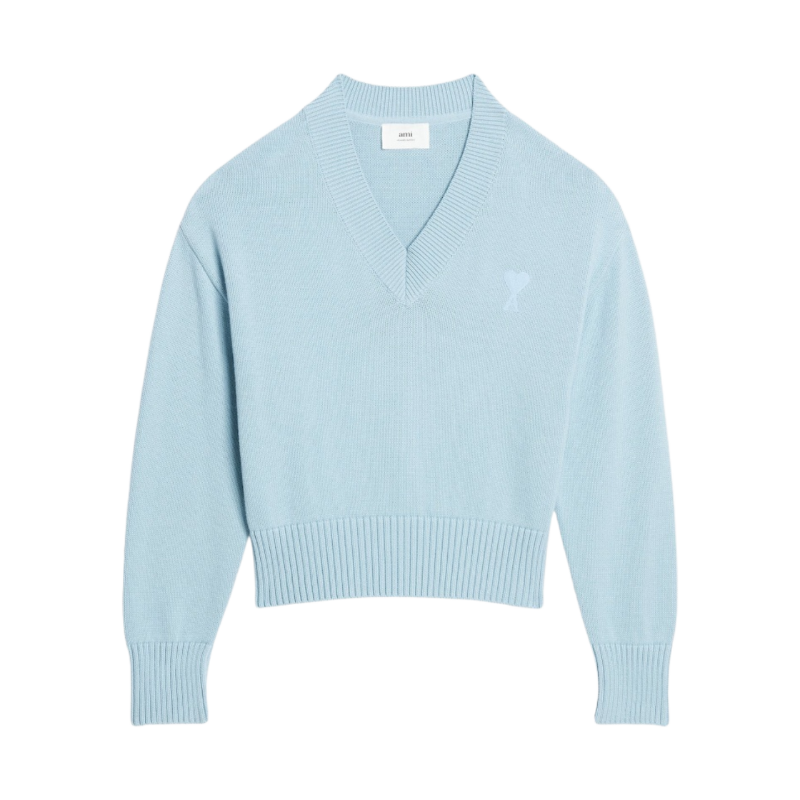 아미 톤온톤 하트 로고 브이넥 스웨터 스카이 블루(AMI de Coeur Tone-On-Tone V-Neck Sweater Sky Blue)