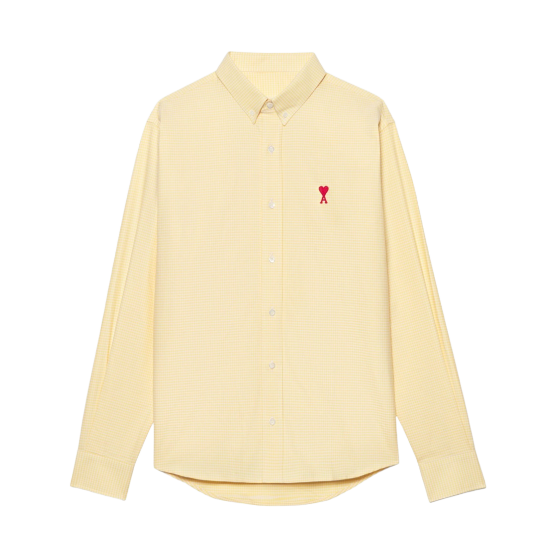 아미 스몰 하트 로고 깅엄 버튼 다운 셔츠 스카이 페일 옐로우(AMI de Coeur Gingham Button Down Shirt Pale Yellow)