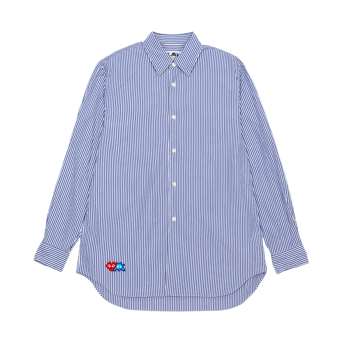 AZ-B026-051-1 Play Comme des Garcons x Invader Double Pixel Heart Striped Shirt Blue
