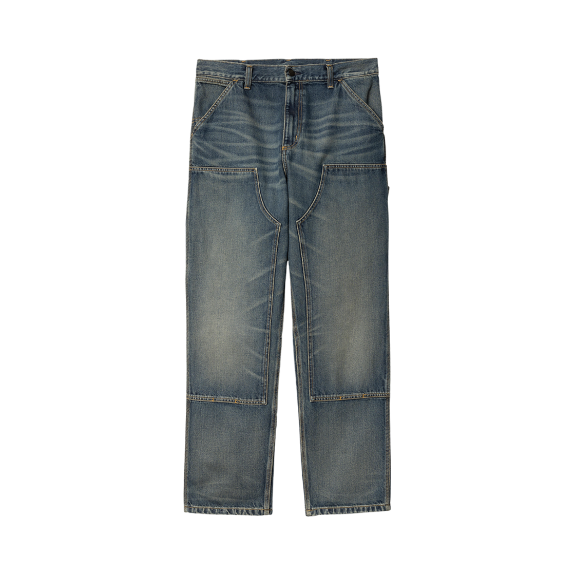 I032699-01-4Q Carhartt WIP Smith Double Knee Pants Blue Worn Used Wash
