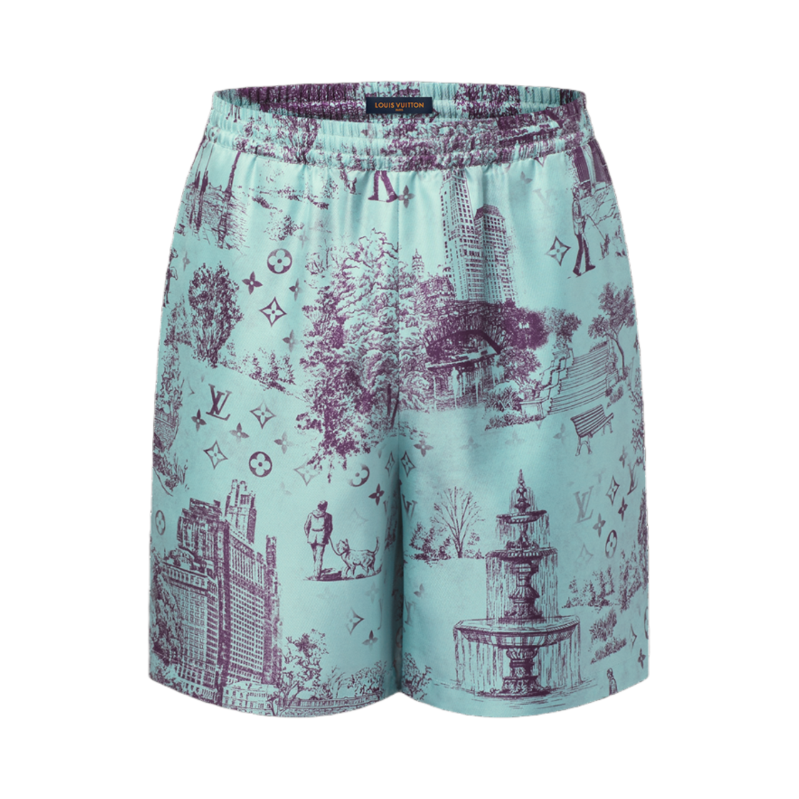 1AGJKK Louis Vuitton Printed Silk Shorts Cameo Blue