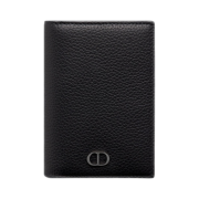 Dior Bi Fold Card Holder Black Grained Calfskin CD Icon Signature