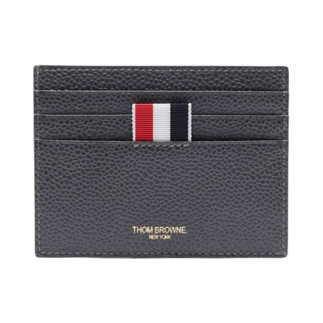 MAW220A-00198-025 Thom Browne Pebble Calfskin 4-Bar Applique Note Card Holder Dark Grey (White Ver.)