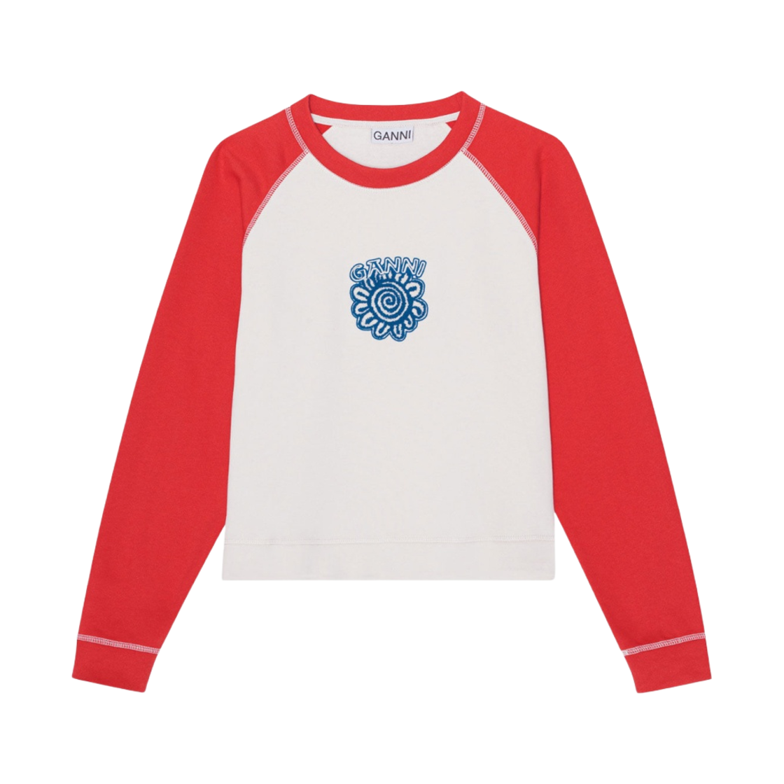 (W) 가니 이솔리 래글런 콘트라스트 슬리브 스웨트셔츠 에그렛((W) Ganni Isoli Raglan Contrast Sleeve Sweatshirt Egret) - 1