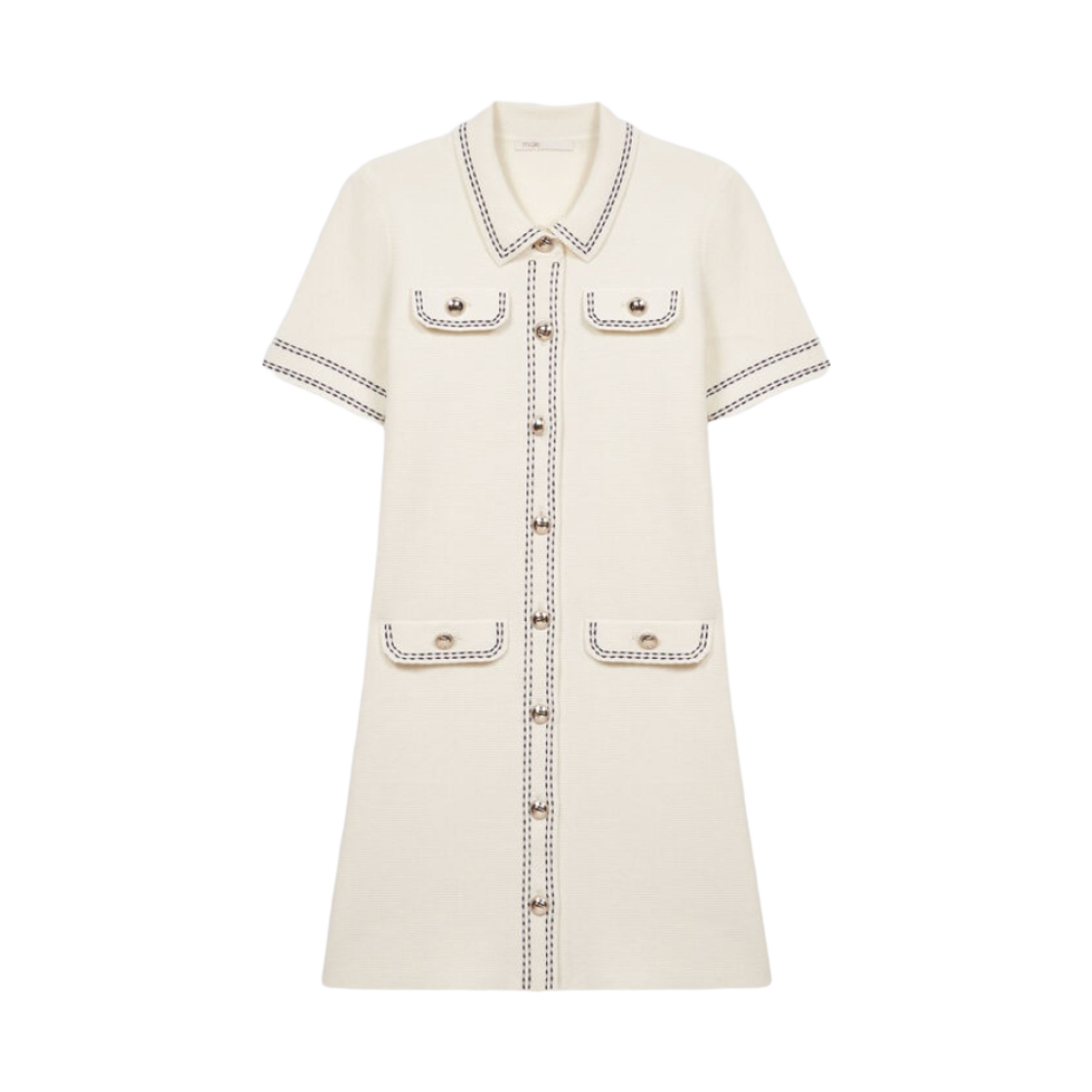 (W) 마쥬 로지 콘트라스트 스티치 니트 드레스 화이트((W) Maje Rosie Contrast-Stitch Knit Dress White)