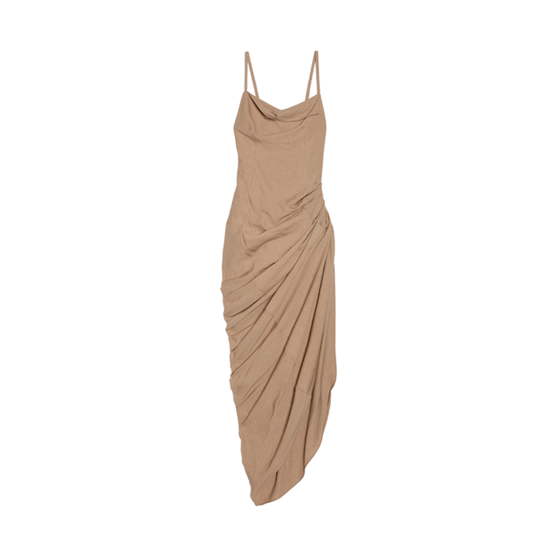 (W) 자크뮈스 라 로브 로브 랑그 어시메트릭 드레이프 미니 드레스 베이지((W) Jacquemus La Robe Saudade Longue Asymmetric Draped Mini Dress Beige) - 1
