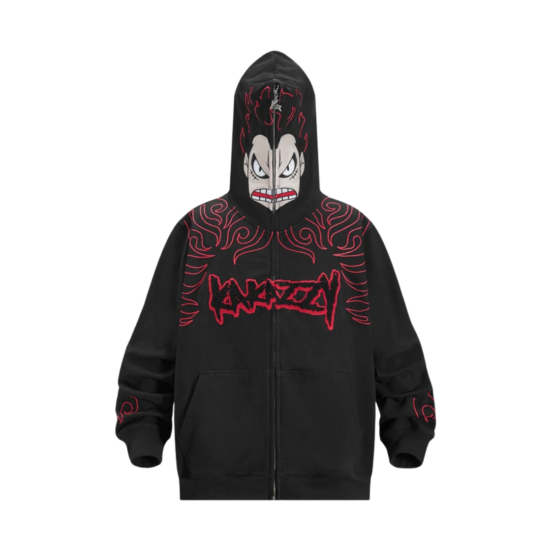 카카지 풀 집 후드 원피스 루피 기어 4 블랙(Kakazzy Full Zip Hoodie Onepiece Luffy Gear 4 Black)