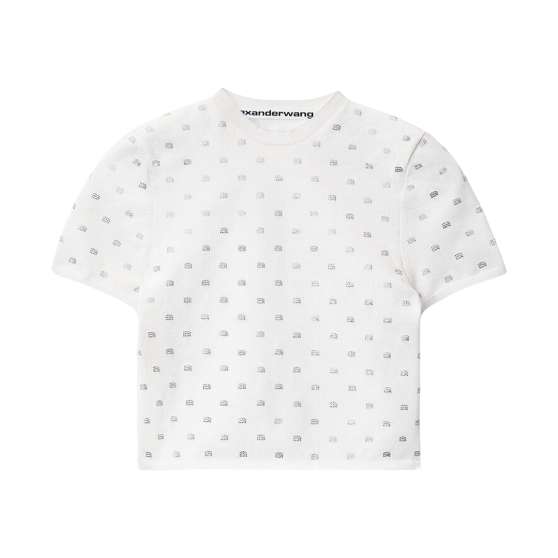 (W) 알렉산더 왕 나일론 크리스탈 로고 크롭 티셔츠 화이트((W) Alexander Wang Nylon Crystal Logo Cropped T-Shirt White)