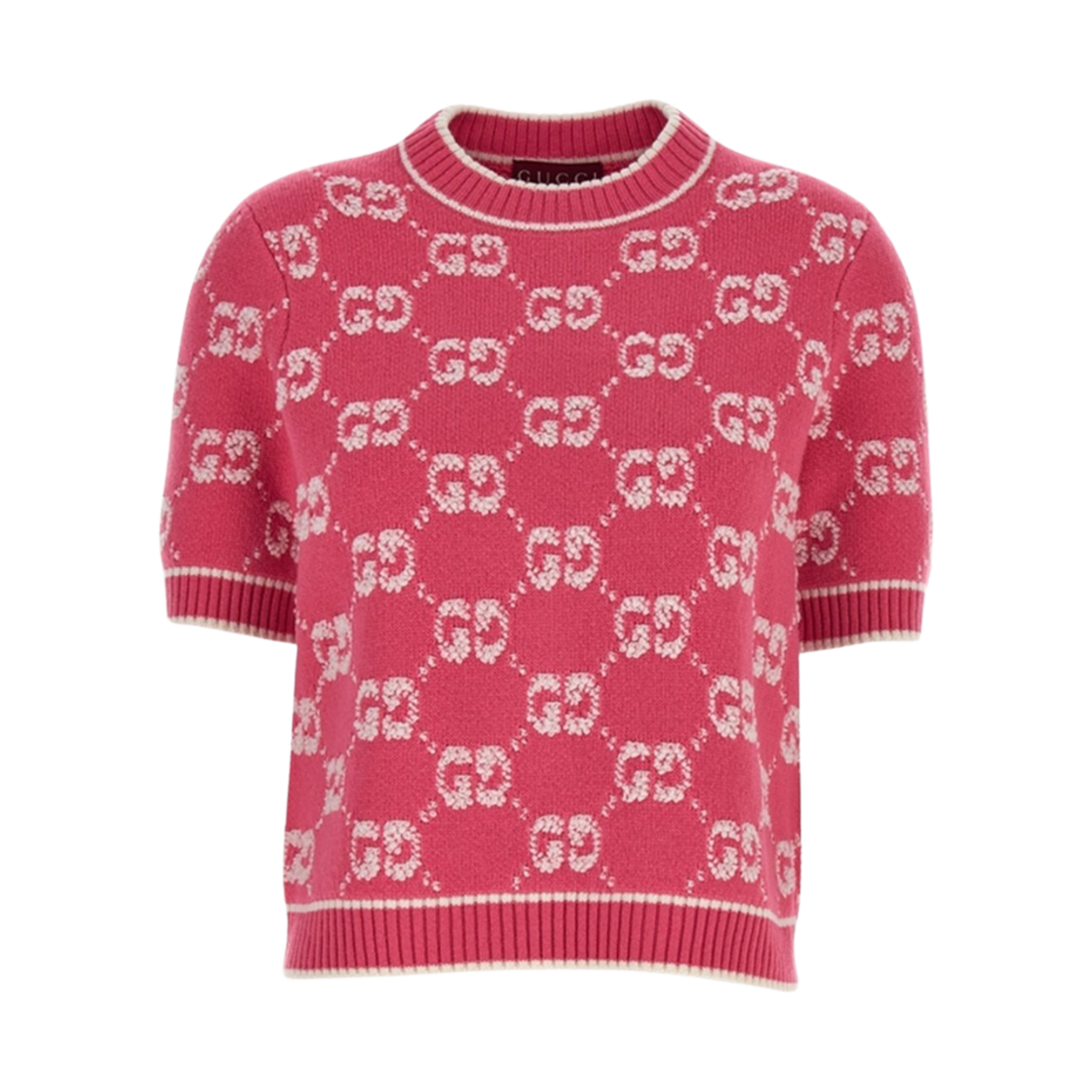 (W) 구찌 GG 울 부클 자카드 탑 핑크 아이보리((W) Gucci GG Wool Boucle Jacquard Top Pink Ivory) - 1