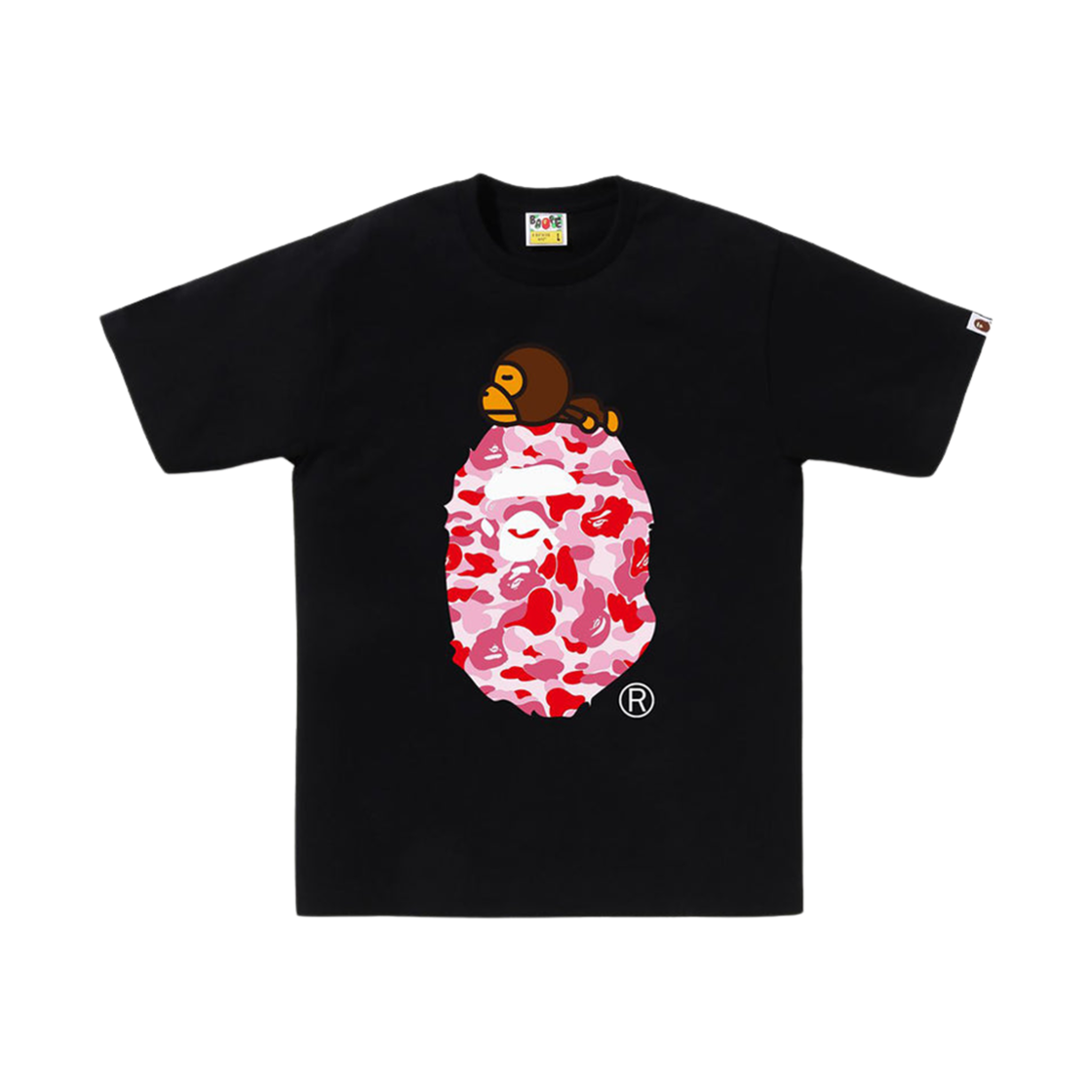 베이프 ABC 카모 마일로 온 빅 에이프 티셔츠 블랙 핑크(BAPE ABC Camo Milo on Big Ape T-Shirt Black Pink)