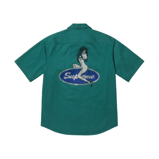 Supreme Rhinestone Pin Up S/S Work Shirt Work Green - 25SS