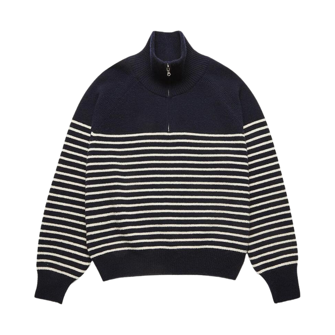 던스트 스트라이프드 하프 집업 스웨터 프렌치 네이비 크림(Dunst Striped Half Zip-Up Sweater French Navy Cream) - 1