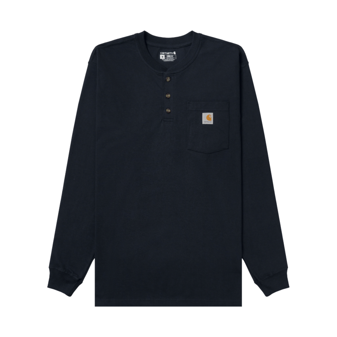 K128-NVY Carhartt Henley Regular Long Sleeve Pocket T-Shirt Navy
