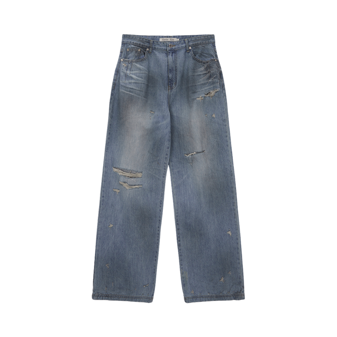 MK2411DN011M (W) Matin Kim Heavy Washed Damage Denim Pants Light Blue