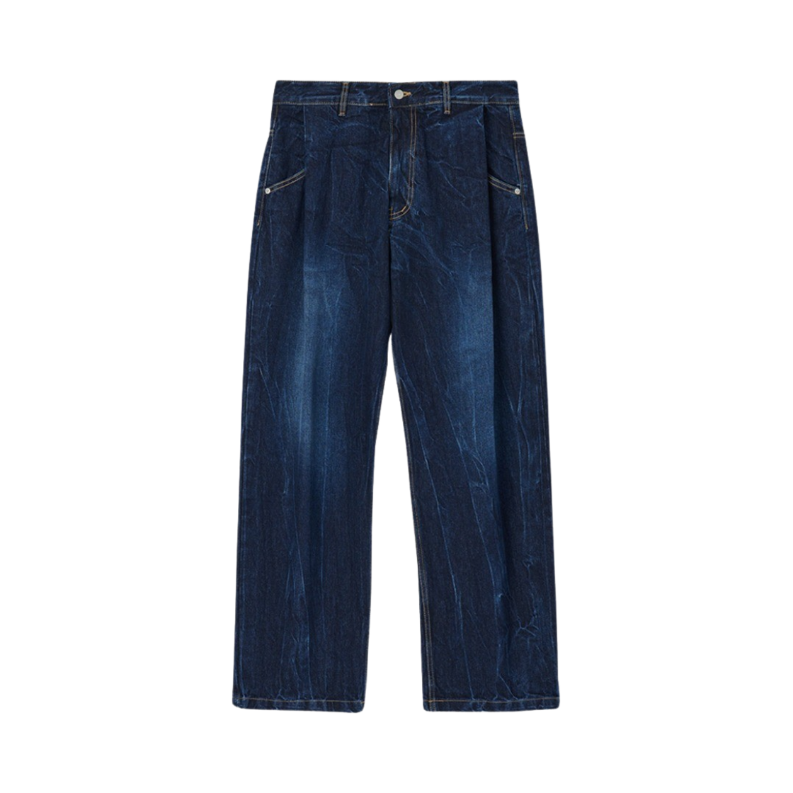 타이핑 미스테이크 크랙 워시트 턱 와이드 데님 팬츠 인디고 - 22FW(Typing Mistake Crack Washed Tuck Wide Denim Pants Indigo - 22FW)